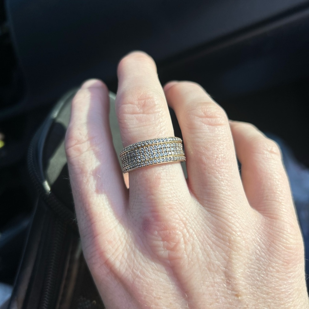 Solid 10k Yellow Gold Wide All Natural Diamond Band Unisex Size 10.5